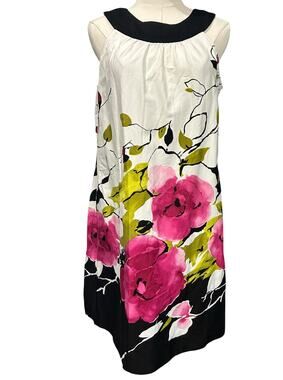 AGB Watercolor Pink Floral Sheath Dress High Collar Button Back Cotton Sz 8